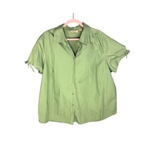 At Last & Co Shirt Women's Size 22/24W Outdoors 100% Cotton Green Everyday Top